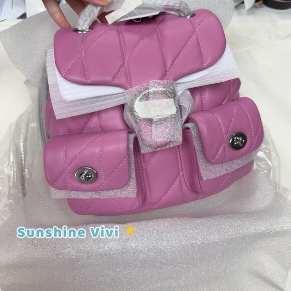 NWT Coach Tabby Backpack Pillow Quilting in Silver/Fuschia Nappa Leather CU076